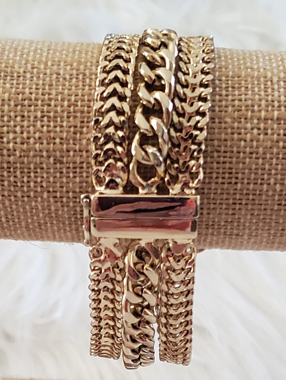 ​WHBM Gold-Tone Chevron & Curb Chain Faux Pearl Flower Medallion Bracelet